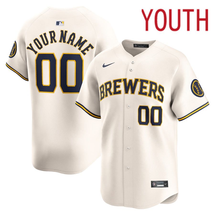 Youth Milwaukee Brewers Nike Cream Home Limited Custom MLB Jersey